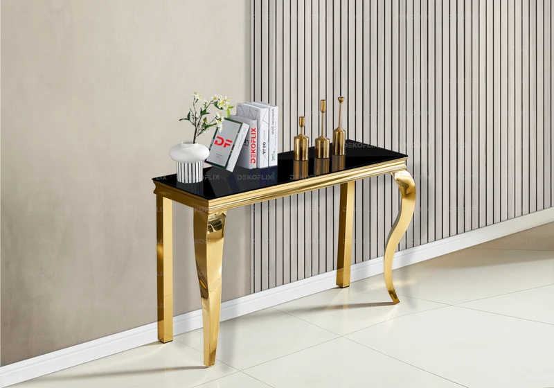 Console d'entrée design verre noir or - Neo