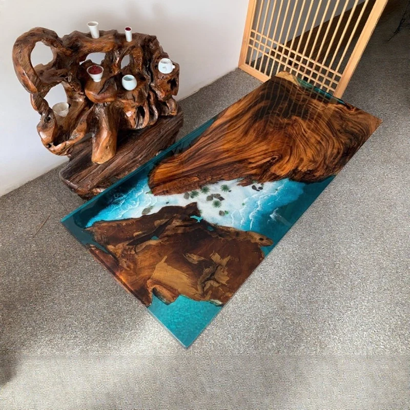 Timeless Wooden Black Color Walnut Epoxy Resin Dining Table