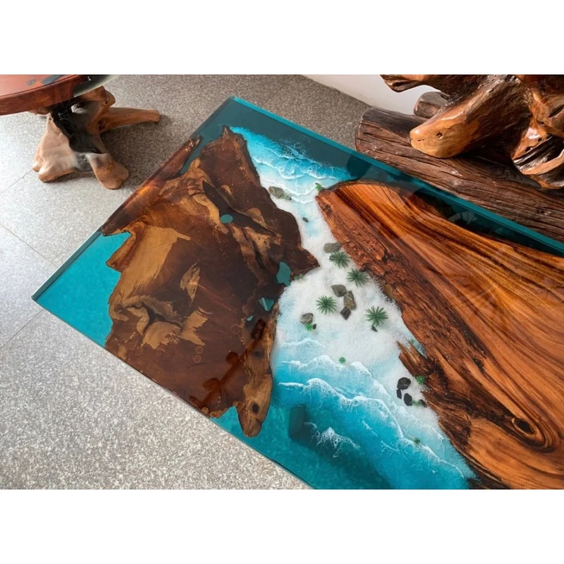 Timeless Wooden Black Color Walnut Epoxy Resin Dining Table
