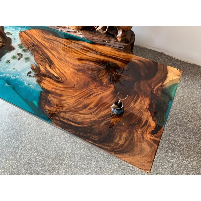 Timeless Wooden Black Color Walnut Epoxy Resin Dining Table