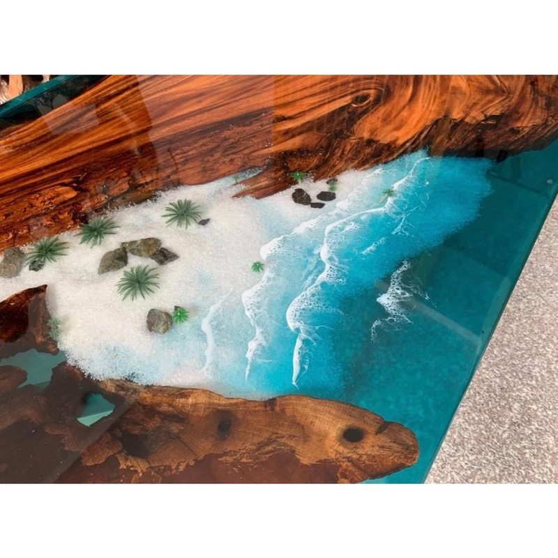 Timeless Wooden Black Color Walnut Epoxy Resin Dining Table