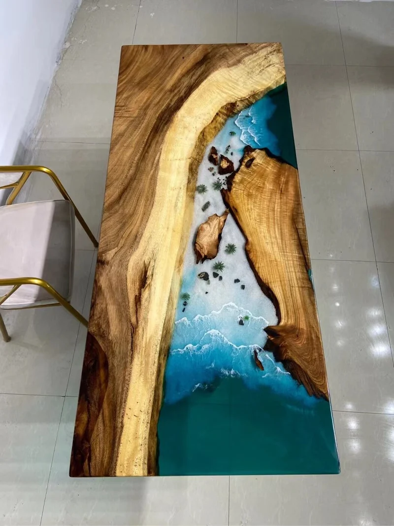 Dreamscape Monkey Pod Wood Resin Table