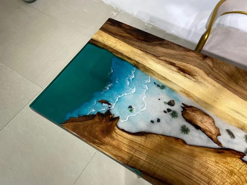 Dreamscape Monkey Pod Wood Resin Table