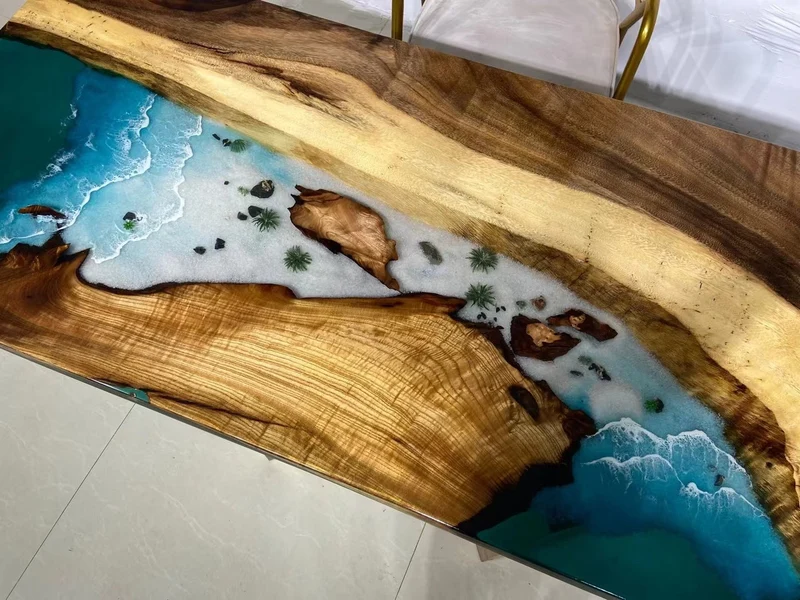 Dreamscape Monkey Pod Wood Resin Table