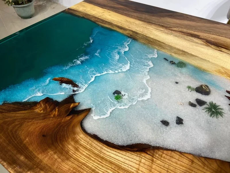 Dreamscape Monkey Pod Wood Resin Table