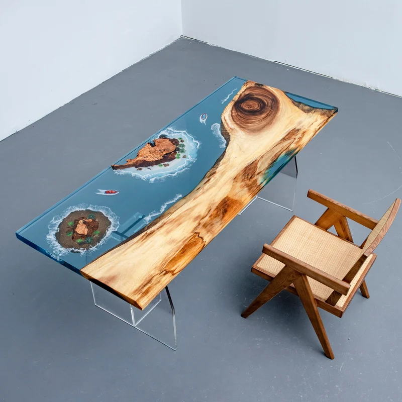 Custom Epoxy Table with Walnut Natural Decorate - Made to Order