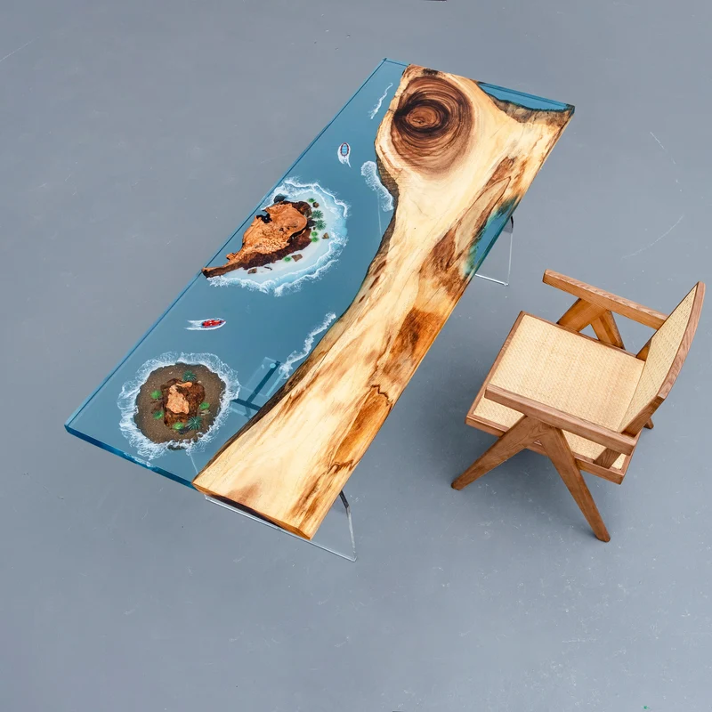 Custom Epoxy Table with Walnut Natural Decorate - Made to Order