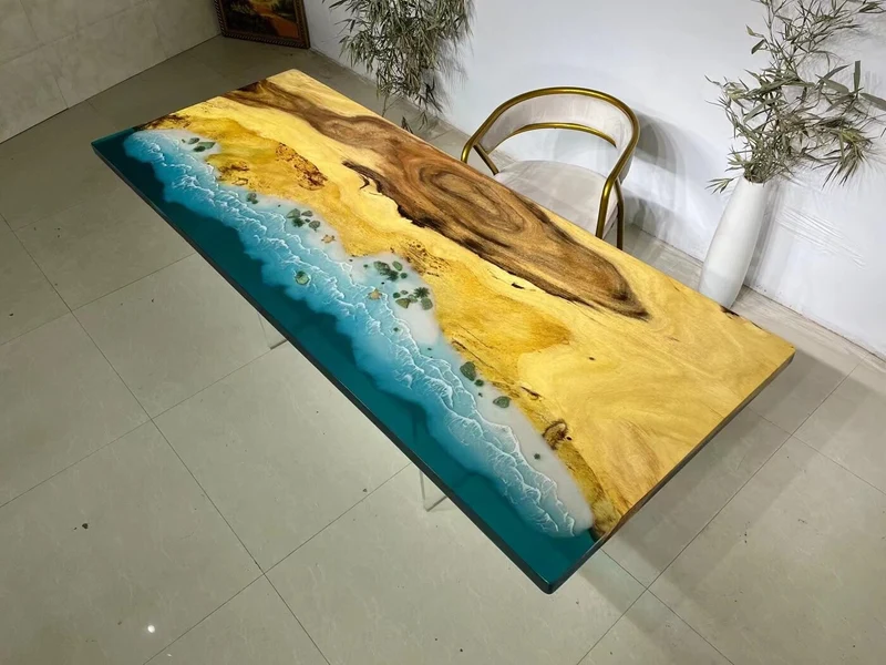 Kaleidoscope Blue Sea River Epoxy Resin Table