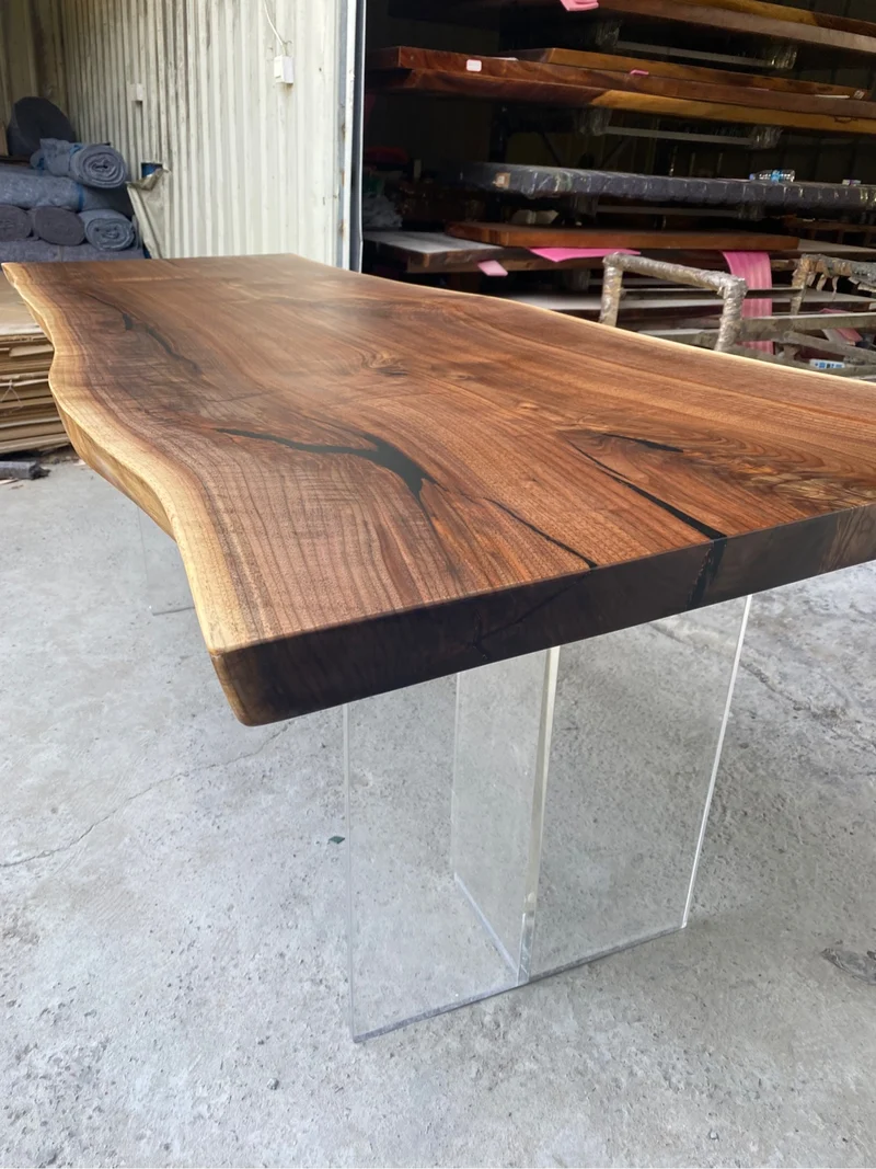 Live Edge Solid Walnut Wood Kitchen Table