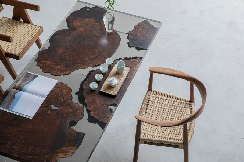 Serene Black River Butterfly Resin Table