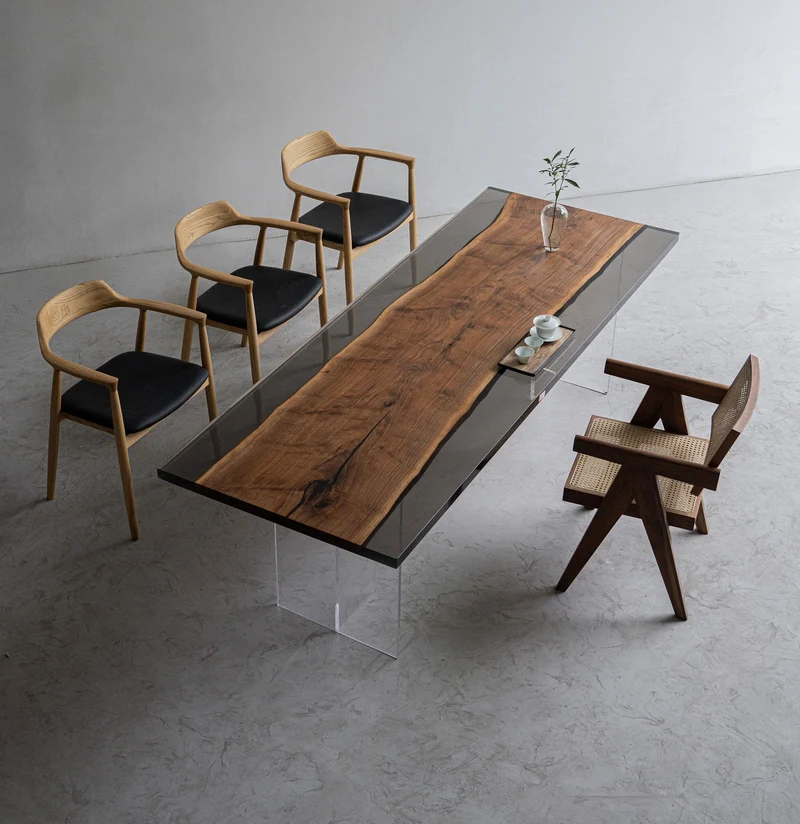 Solid Black Walnut Wood Epoxy Resin Table