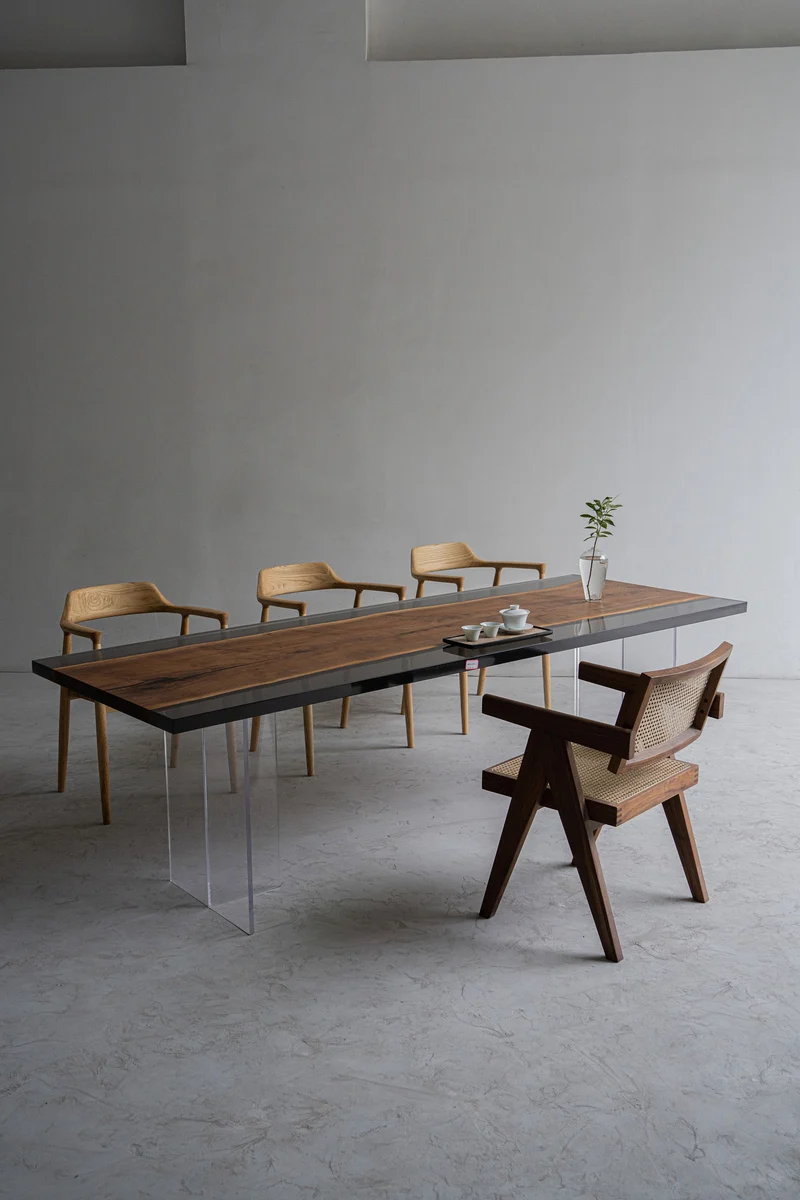 Solid Black Walnut Wood Epoxy Resin Table