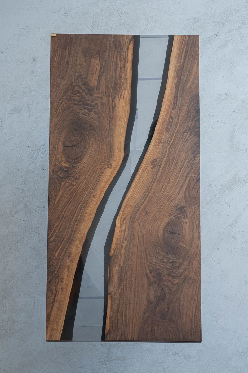 Ember Black Walnut Wood Epoxy Resin Table with Curved Shape
