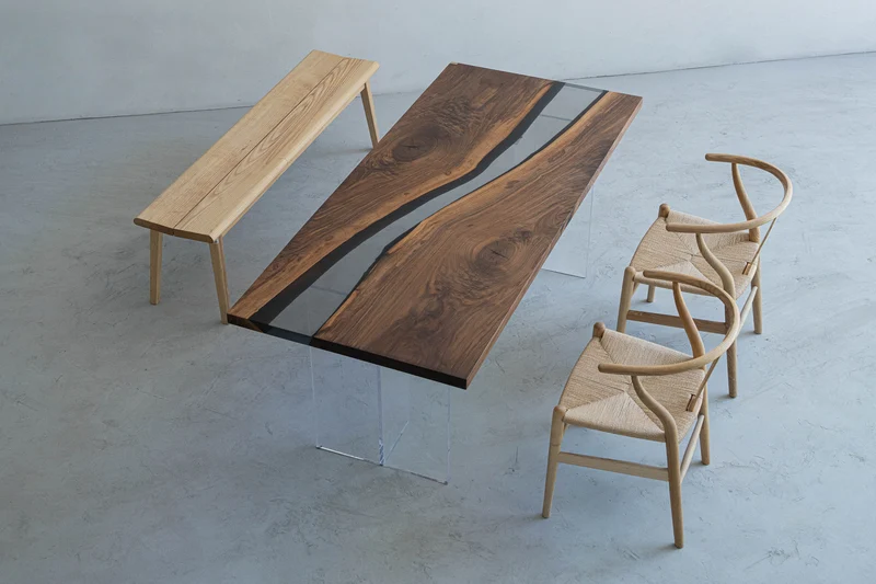 Ember Black Walnut Wood Epoxy Resin Table with Curved Shape