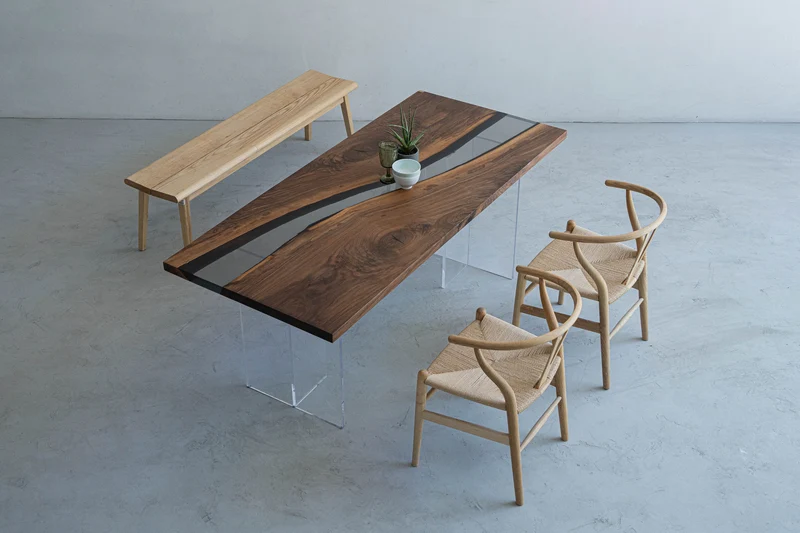 Ember Black Walnut Wood Epoxy Resin Table with Curved Shape