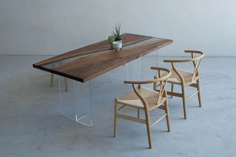 Ember Black Walnut Wood Epoxy Resin Table with Curved Shape