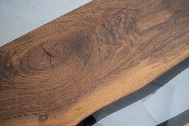 Ember Black Walnut Wood Epoxy Resin Table with Curved Shape