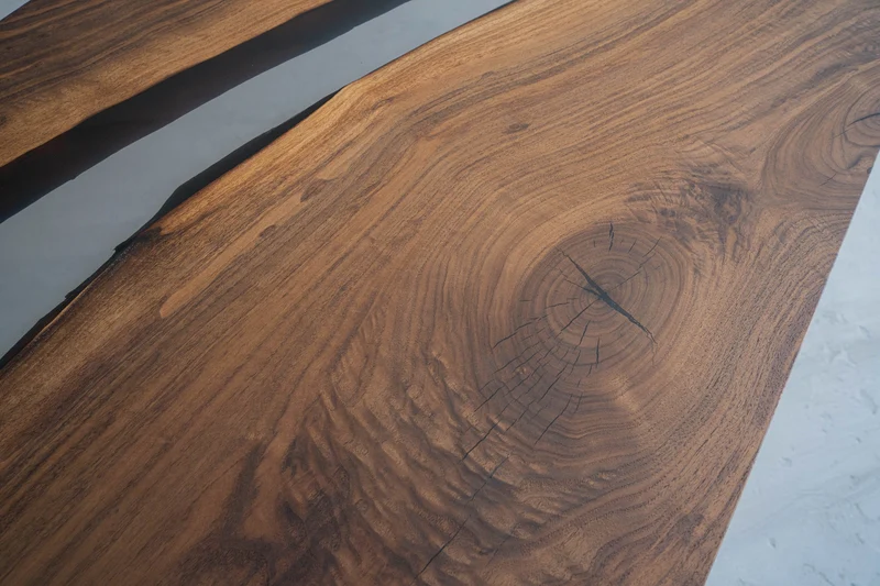 Ember Black Walnut Wood Epoxy Resin Table with Curved Shape