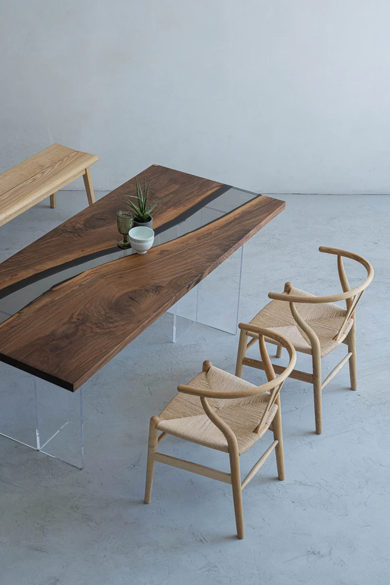 Ember Black Walnut Wood Epoxy Resin Table with Curved Shape