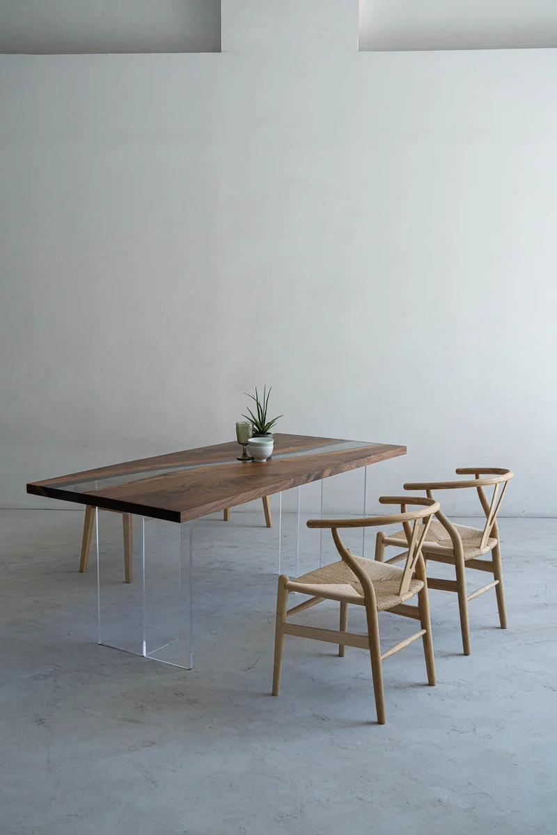 Ember Black Walnut Wood Epoxy Resin Table with Curved Shape