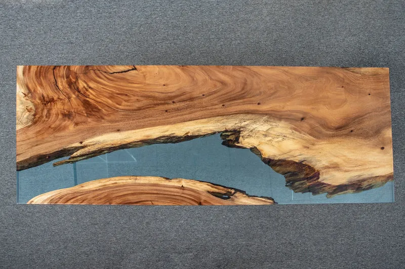 Custom Design Walnut Wood with Blue Epoxy Resin Table