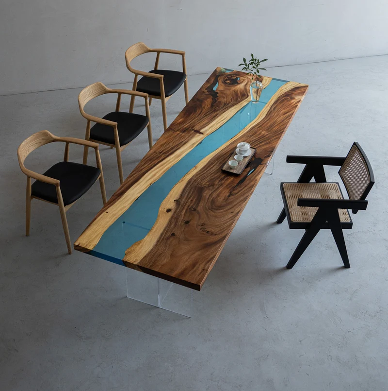 Epoxy Blue River Solid Wood Table
