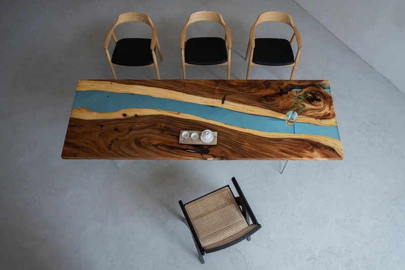 Epoxy Blue River Solid Wood Table