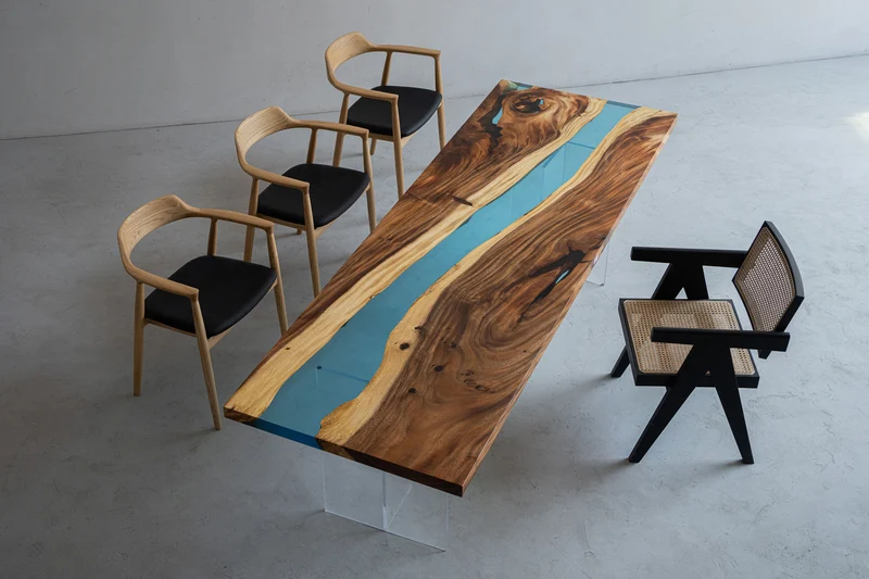 Epoxy Blue River Solid Wood Table