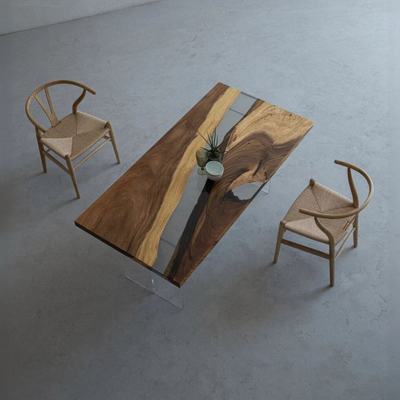 Ember Live Edge Handmade Unique Resin River Walnut Wood Table