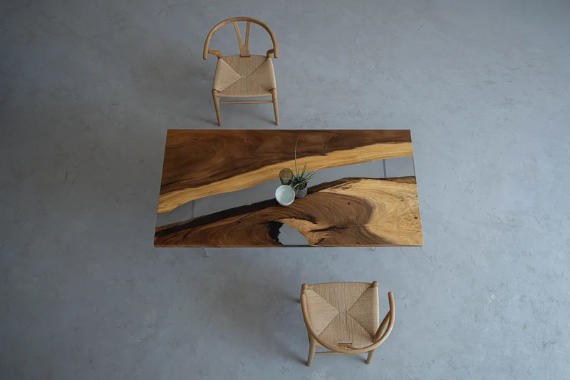 Ember Live Edge Handmade Unique Resin River Walnut Wood Table
