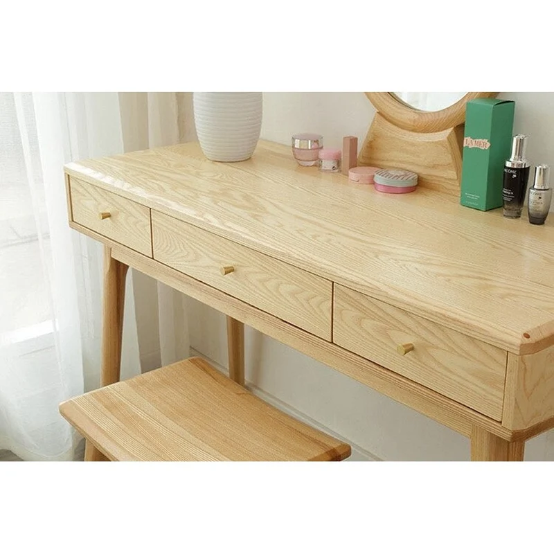 White Ash Wood Makeup Table Vanity with Mirror