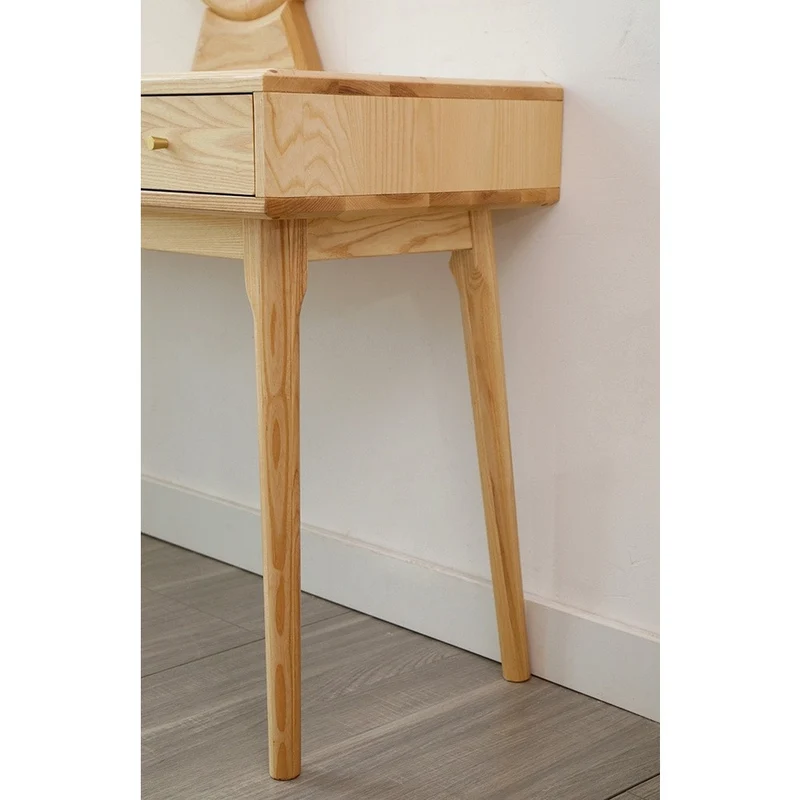 White Ash Wood Makeup Table Vanity with Mirror