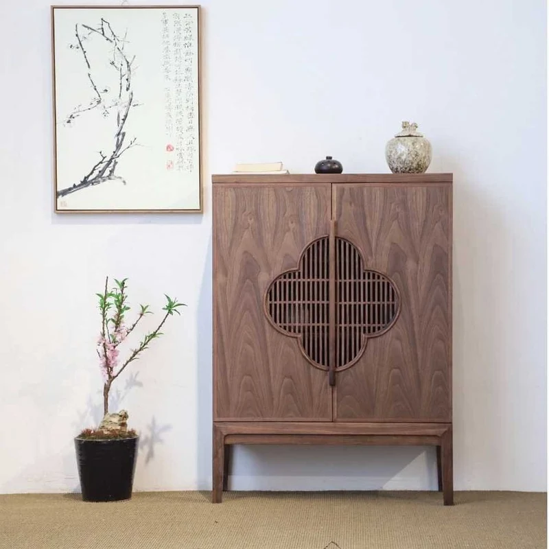 Four Leaf Clover Black Walnut Wood Cabinet