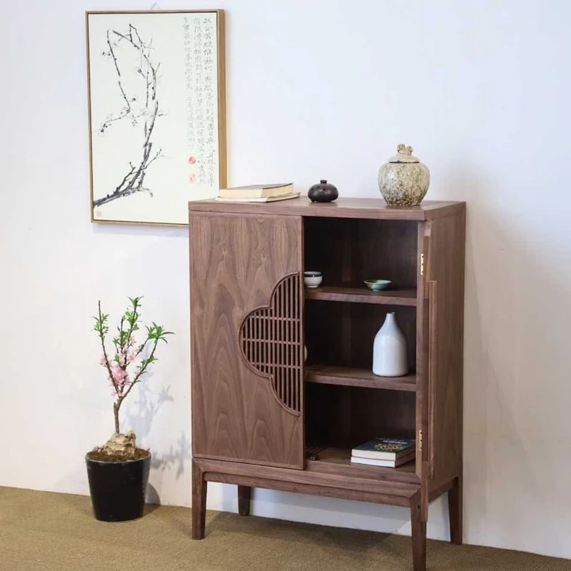 Four Leaf Clover Black Walnut Wood Cabinet