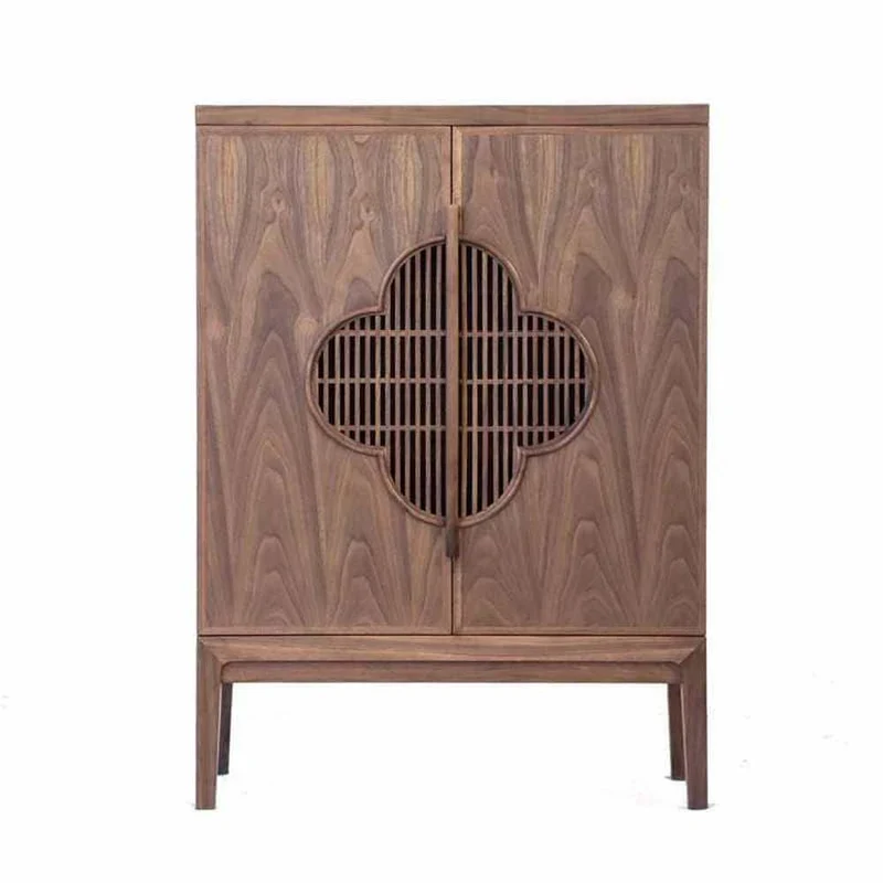 Four Leaf Clover Black Walnut Wood Cabinet