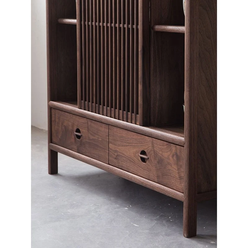 Radiant Japanese Style Solid Walnut Wood Cabinet with One Sliding Door
