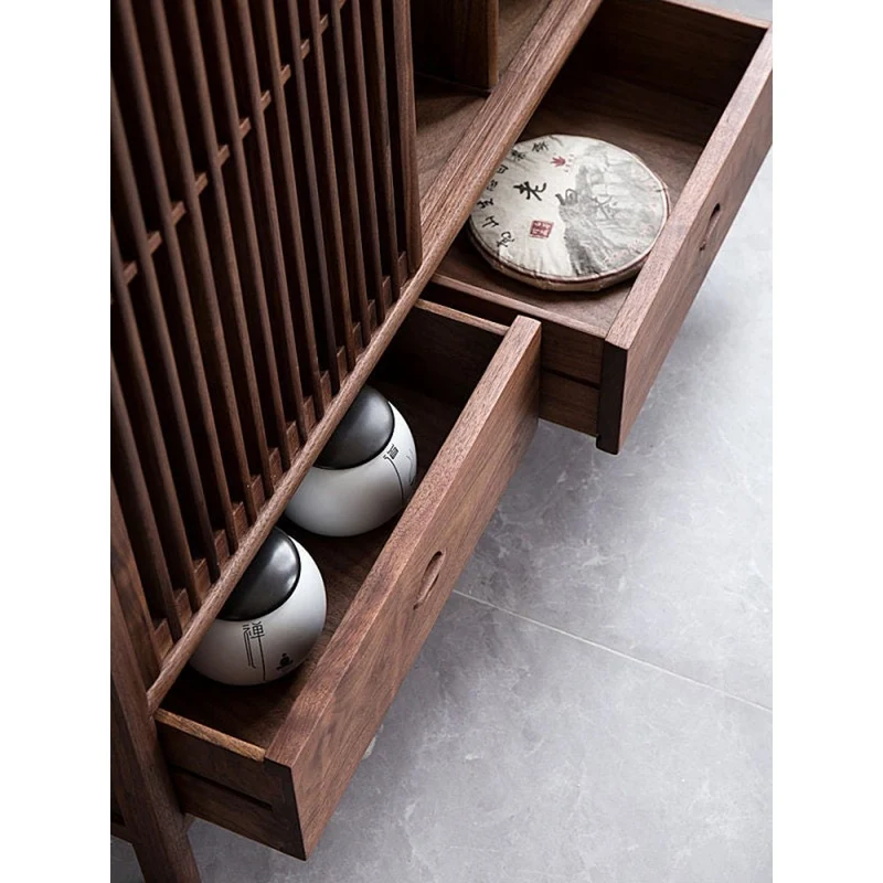 Radiant Japanese Style Solid Walnut Wood Cabinet with One Sliding Door