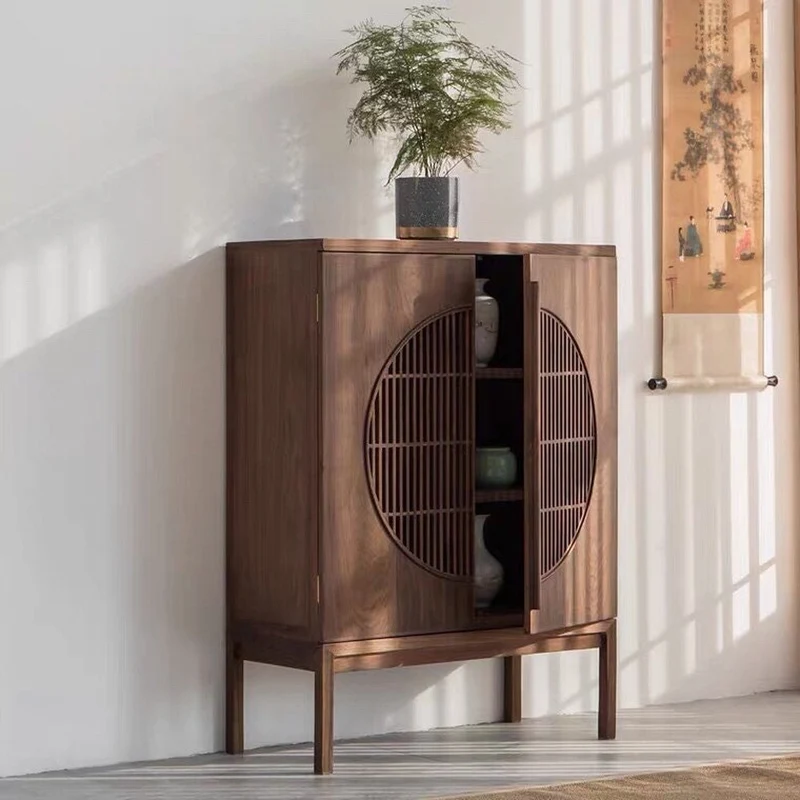 Elemental Modern Eclectic Elegant Walnut Storage Cabinet