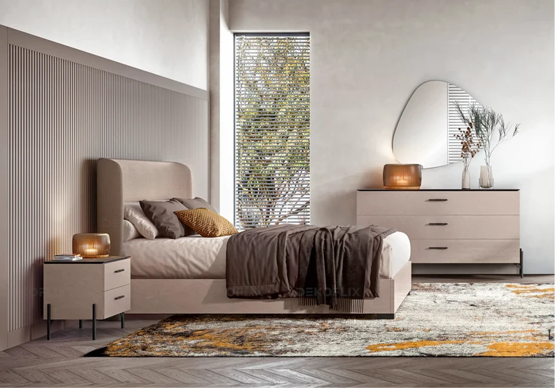 Commode 3 tiroirs marbre beige et laquée corde - Silvia