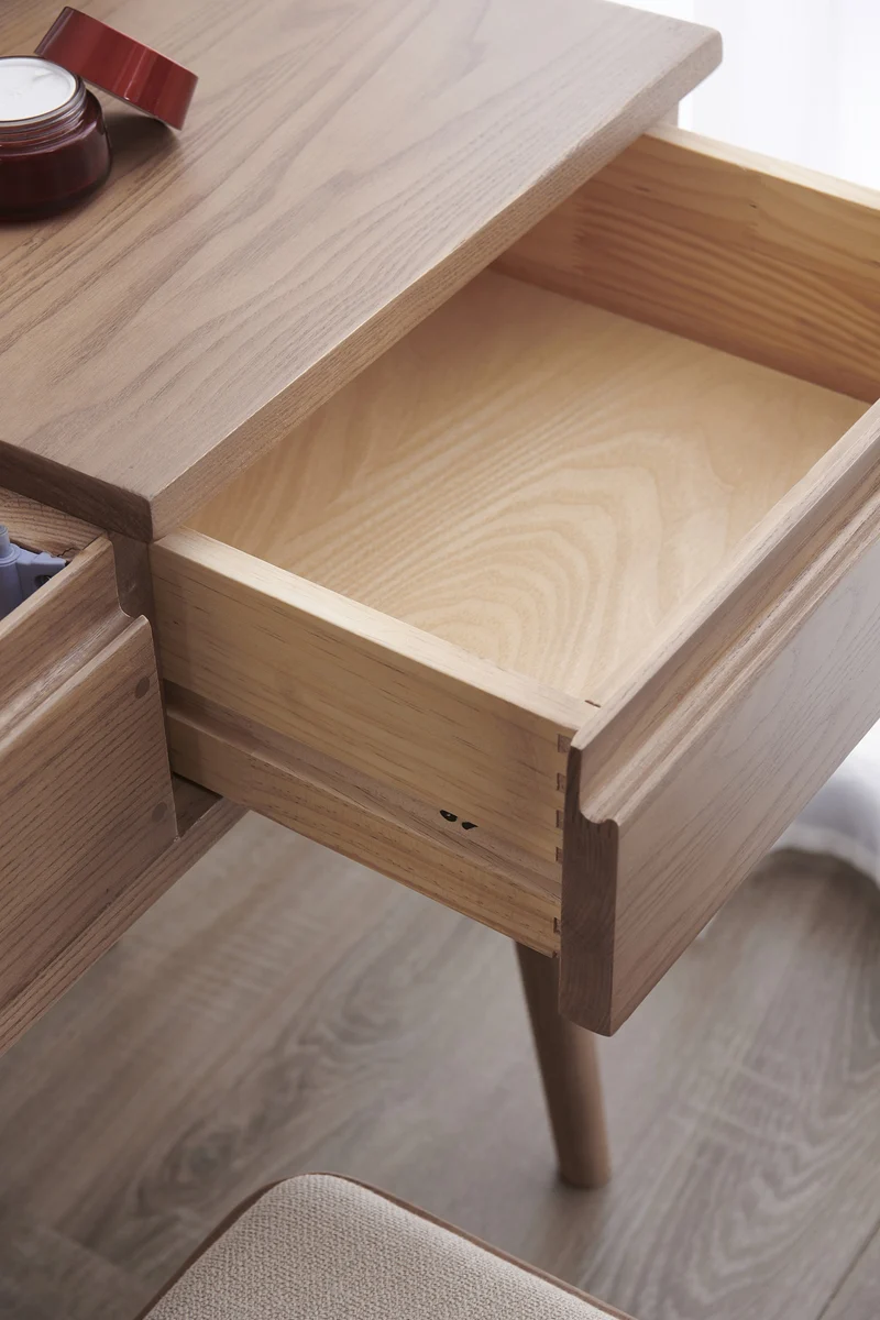 White Ash Wood Dressing Vanity Set Mirror Table