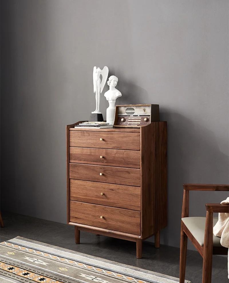 Vertex Minimalist Chest of 5 Drawers Commode Made of Black Walnut Wood
