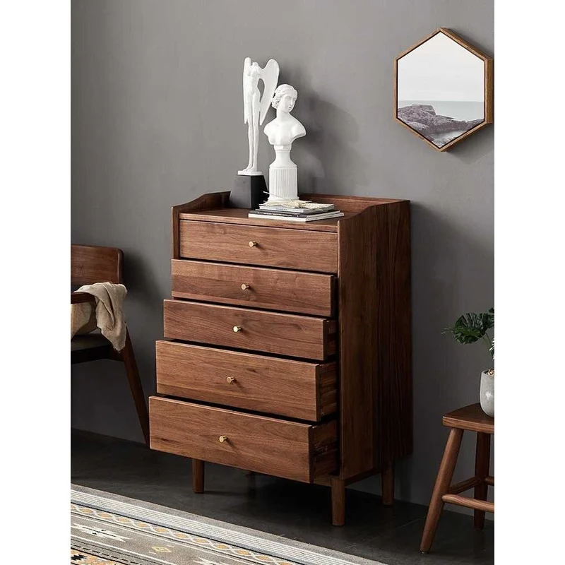 Vertex Minimalist Chest of 5 Drawers Commode Made of Black Walnut Wood