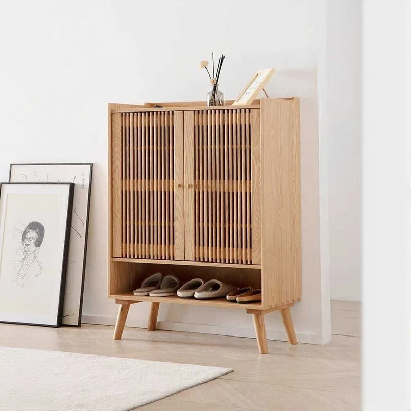 Shoe Cabinet with Removable Shelves - Ash Wood
