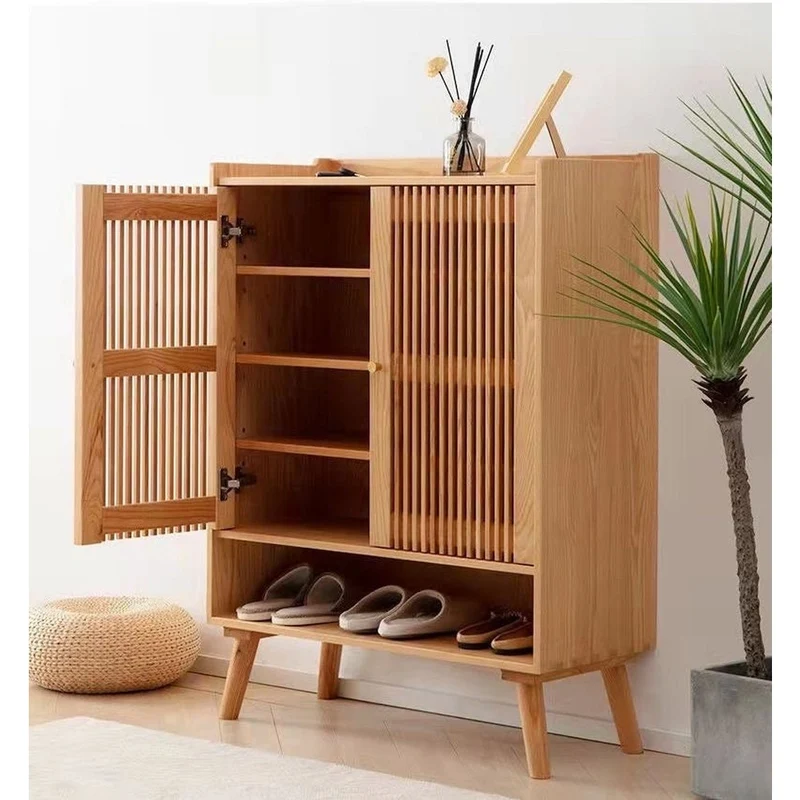 Shoe Cabinet with Removable Shelves - Ash Wood
