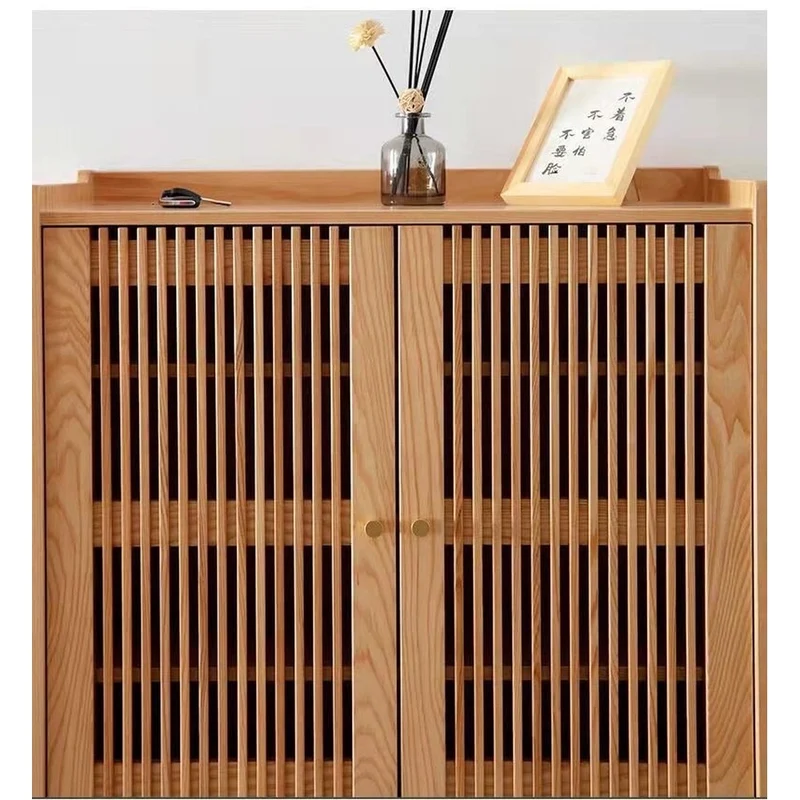 Shoe Cabinet with Removable Shelves - Ash Wood