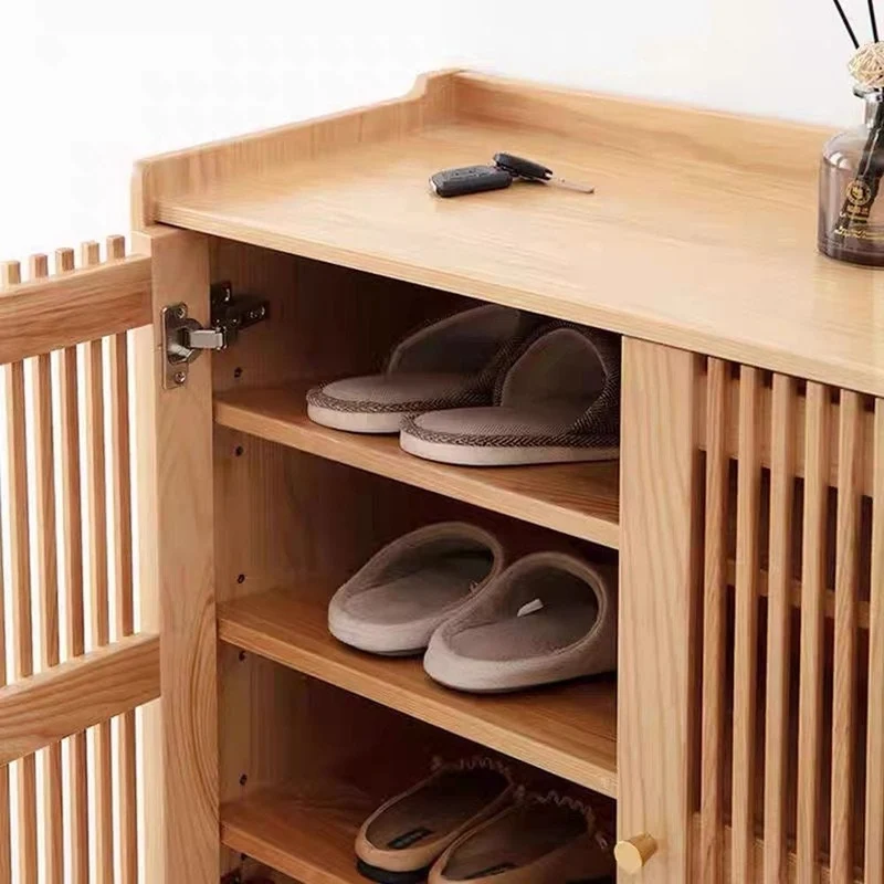 Shoe Cabinet with Removable Shelves - Ash Wood