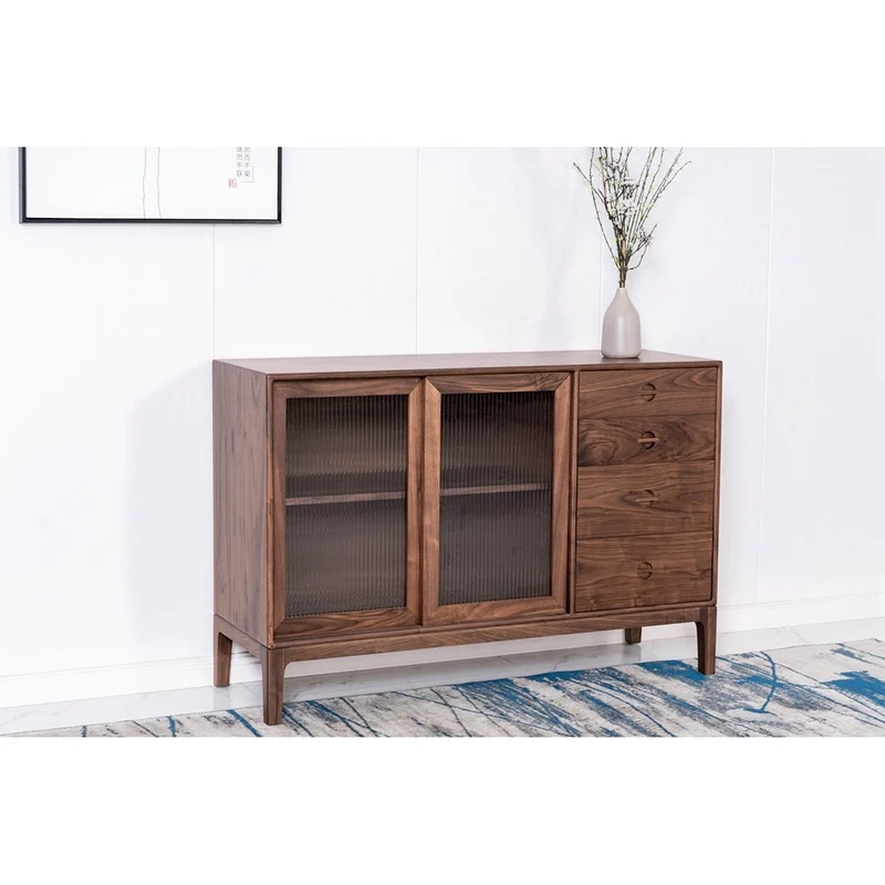 Solid Walnut Wood Storage Cupboard With 4 Drawers