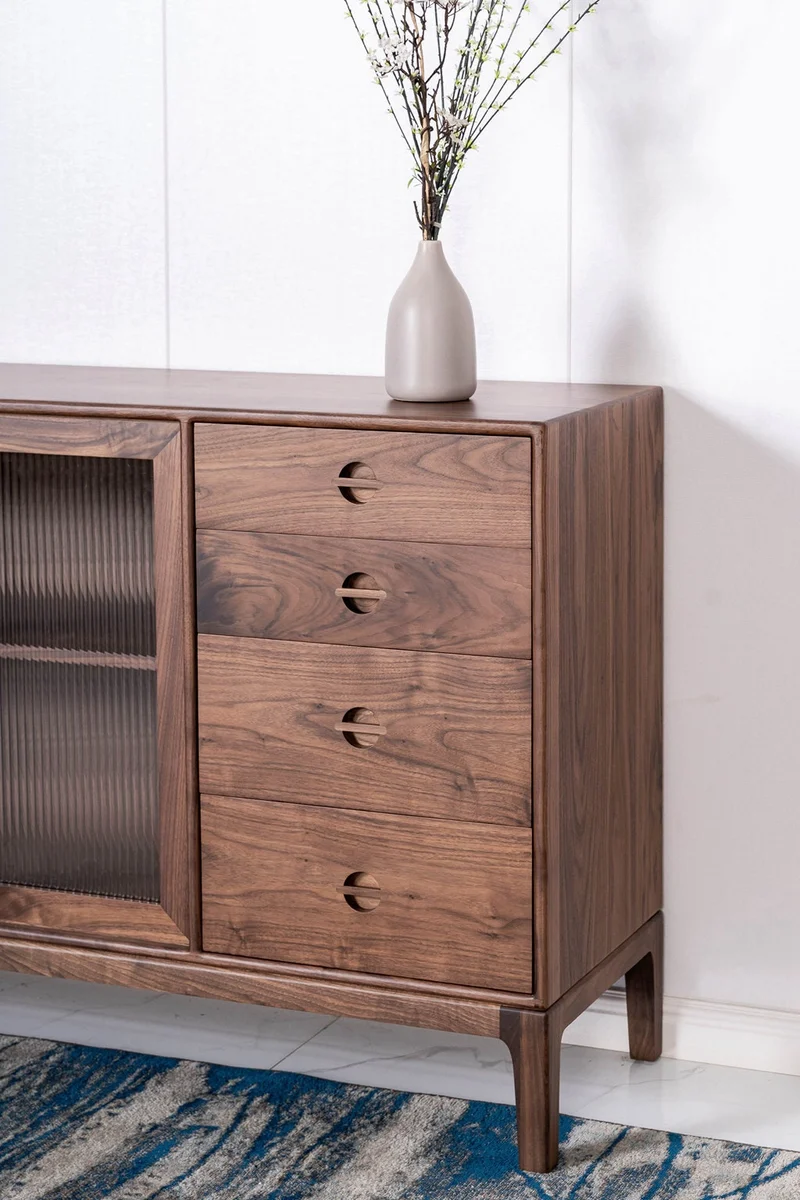 Solid Walnut Wood Storage Cupboard With 4 Drawers