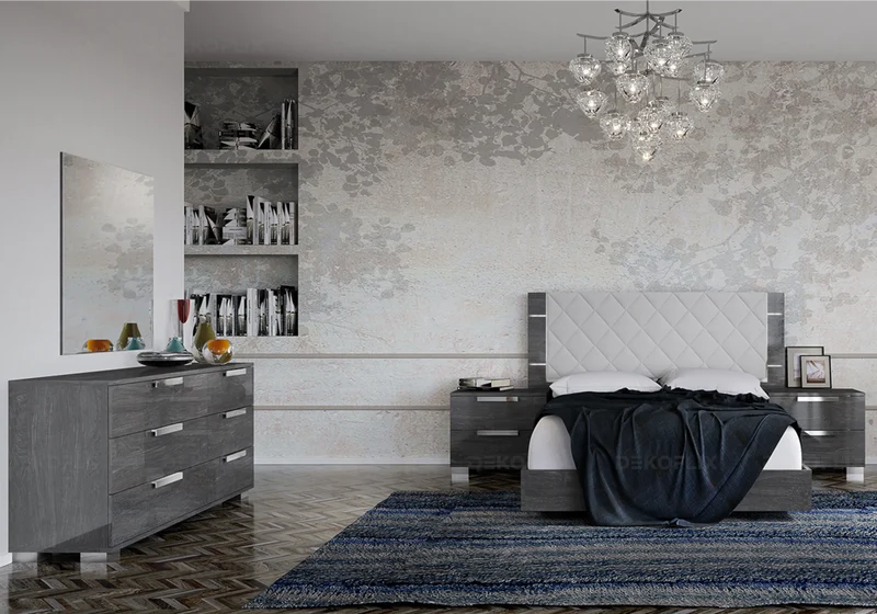Commode 6 tiroirs bouleau gris laqué design - Sarah