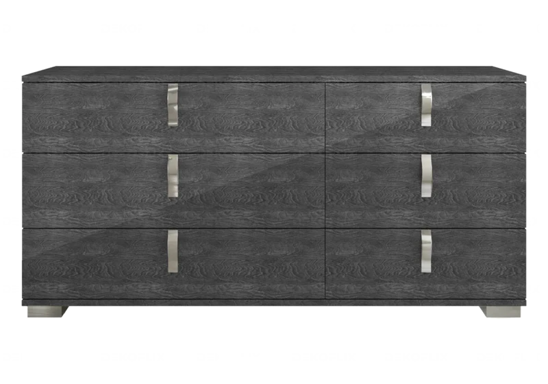 Commode 6 tiroirs bouleau gris laqué design - Sarah